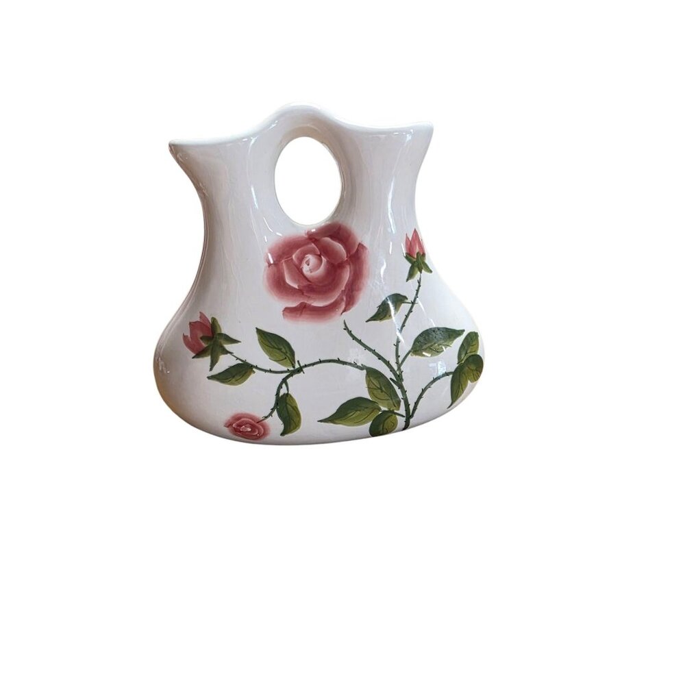 Hand-Painted Ceramic Vase With Roses & Butterfly Design - Picture 2 of 10